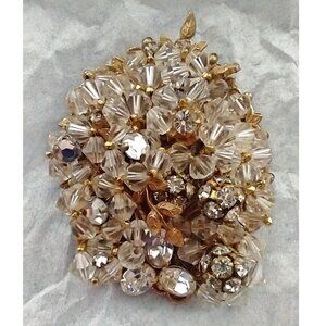 195Os Original By Robert Brooch Pin Rhinestone & Crystal Gold Tone Filigree